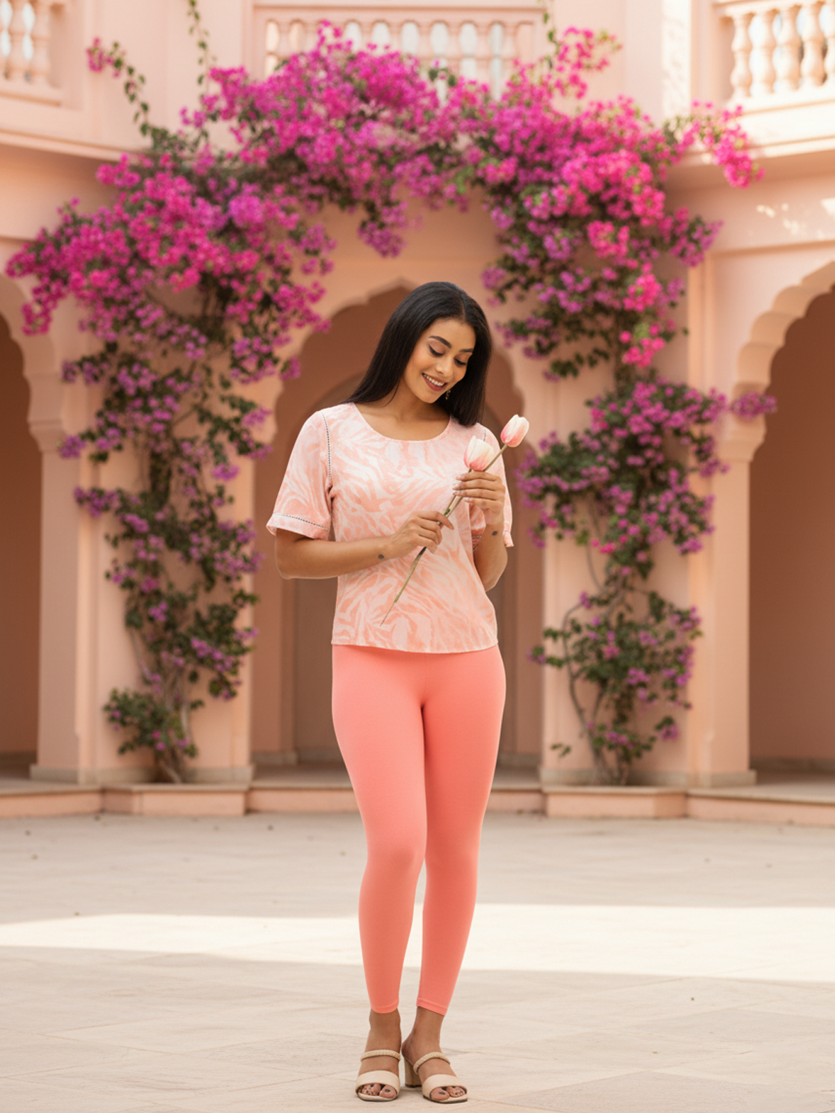 Peach Ankle Leggings for Women | Stretchable Cotton Comfort | Comfortable Everyday Wear