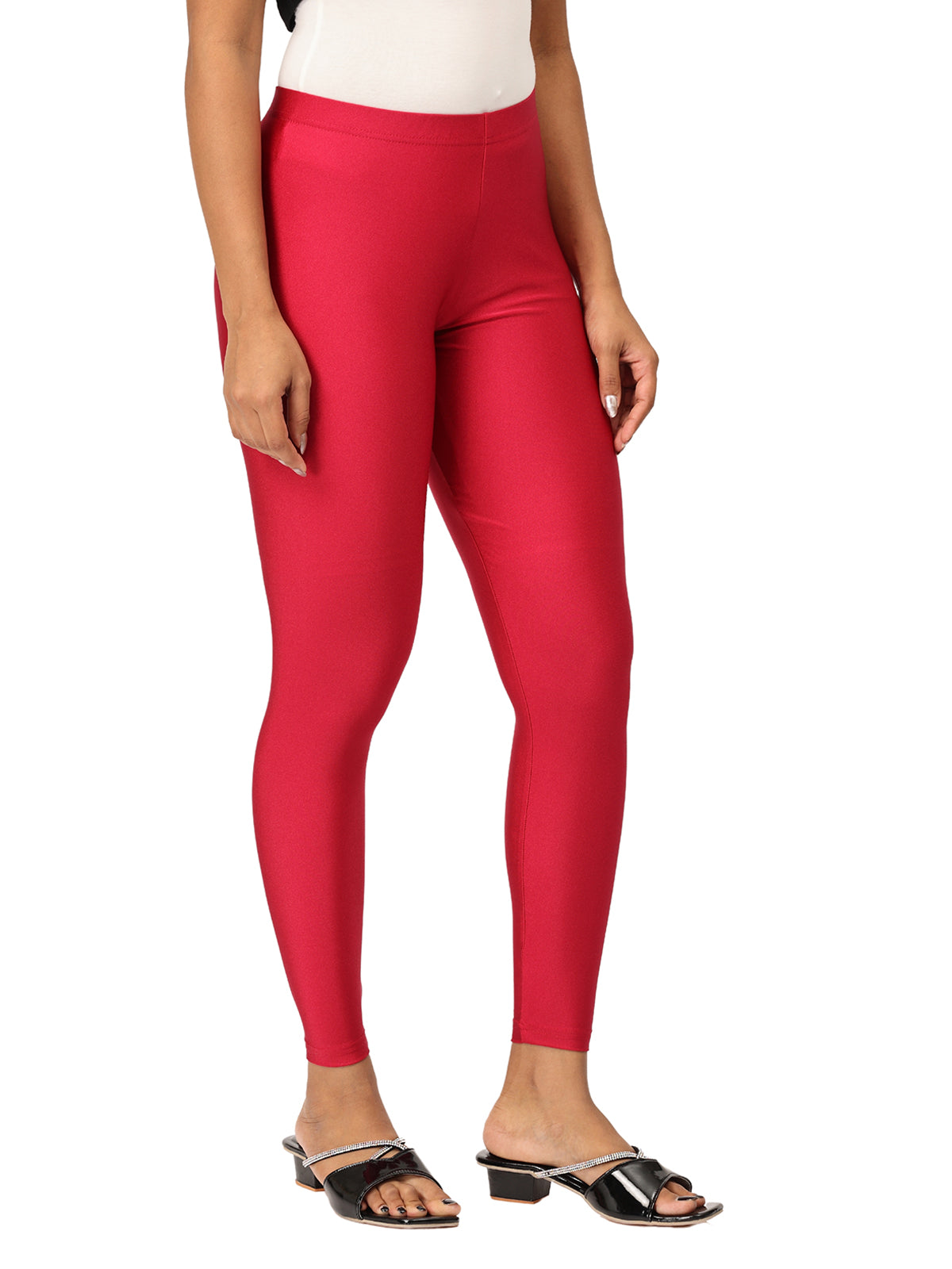 Maroon Shimmer Leggings for Women | Stretchable Nylon Comfort | Stylish Everyday & Party Wear