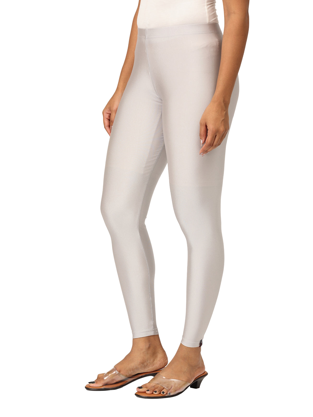 Silver Shimmer Leggings for Women | Stretchable Nylon Comfort | Stylish Everyday & Party Wear