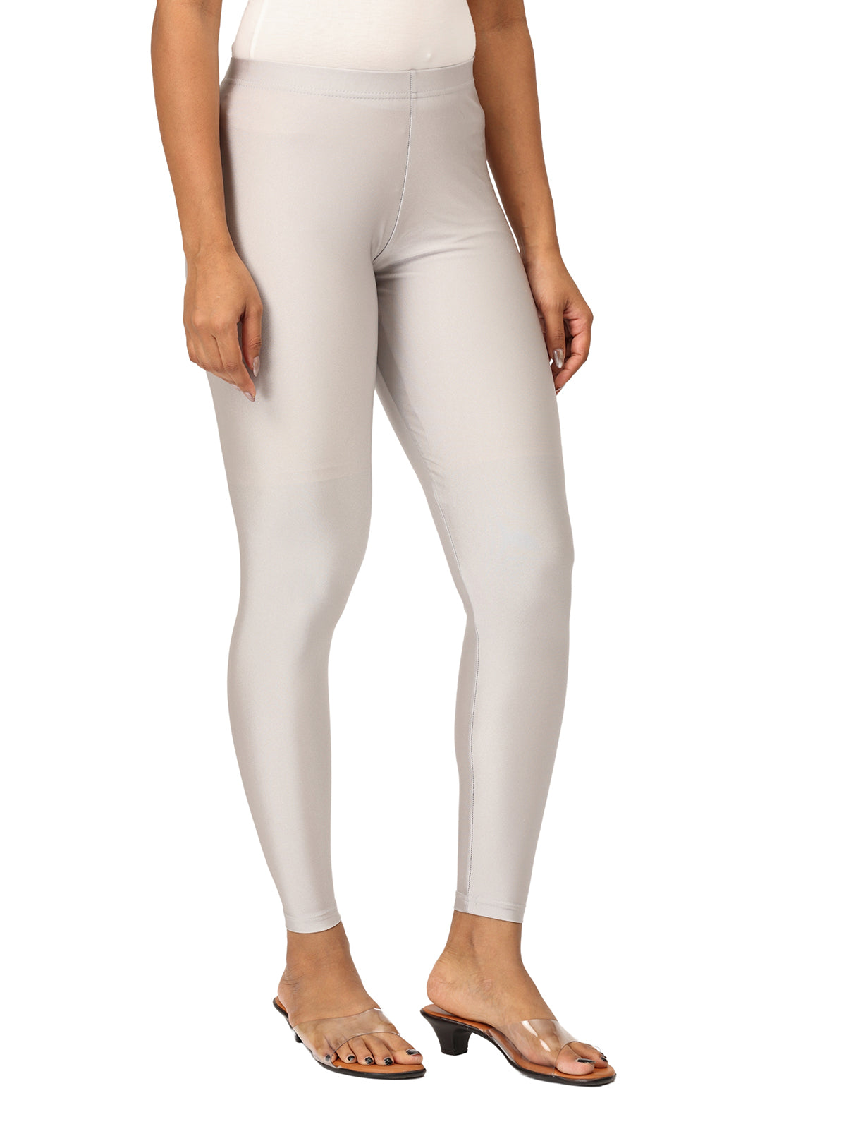Silver Shimmer Leggings for Women | Stretchable Nylon Comfort | Stylish Everyday & Party Wear