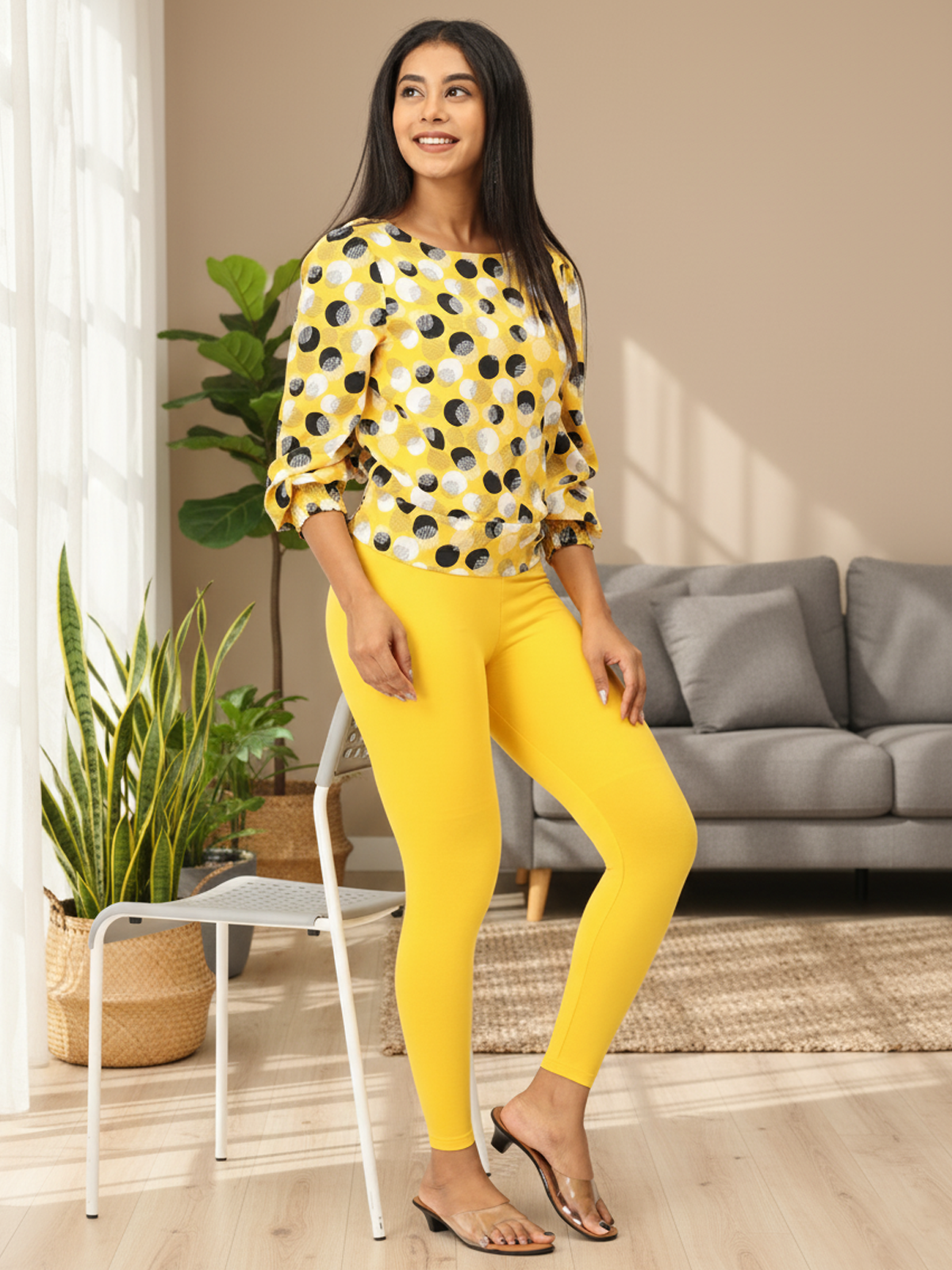 Gold Ankle Leggings for Women | Stretchable Cotton Comfort | Comfortable Everyday Wear