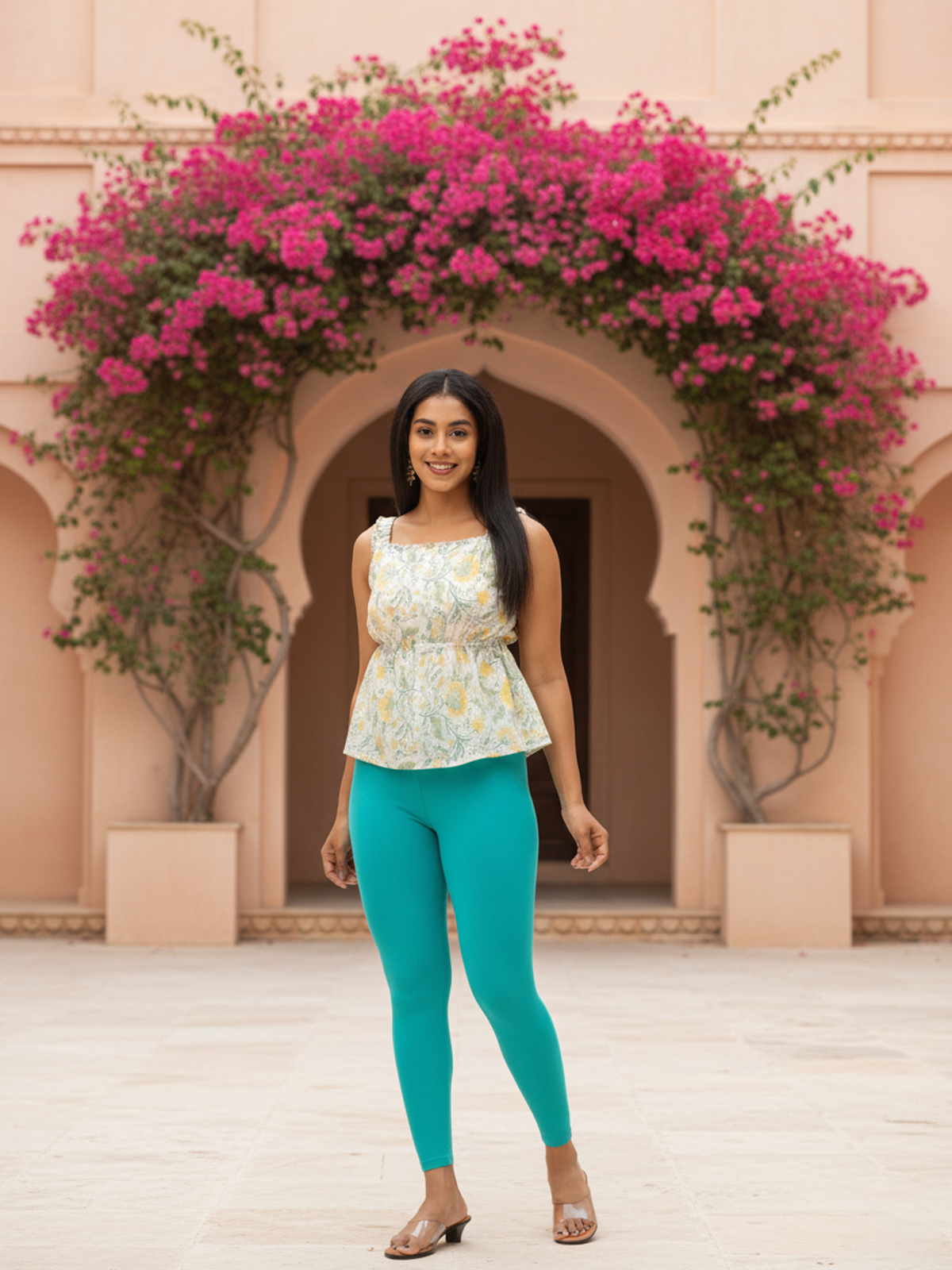 Rama Green Ankle Leggings for Women | Stretchable Cotton Comfort | Comfortable Everyday Wear