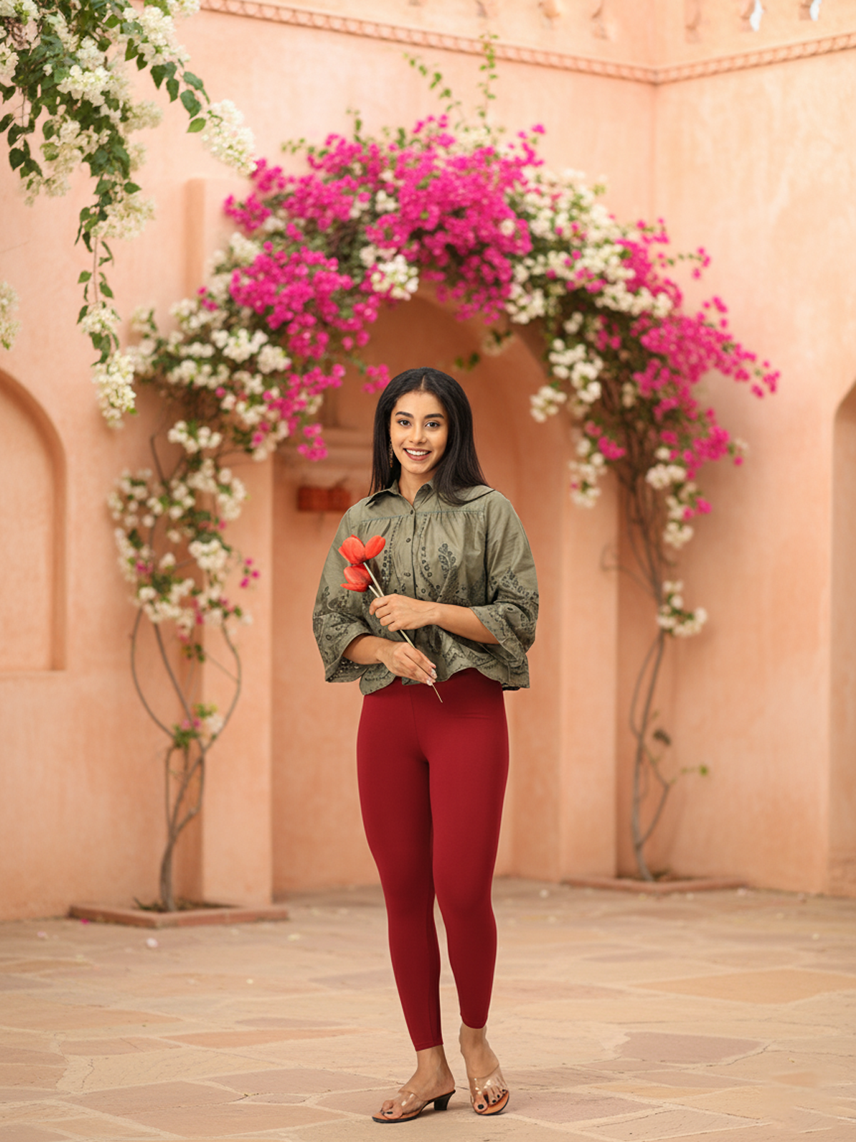 French Wine Ankle Leggings for Women | Stretchable Cotton Comfort | Comfortable Everyday Wear