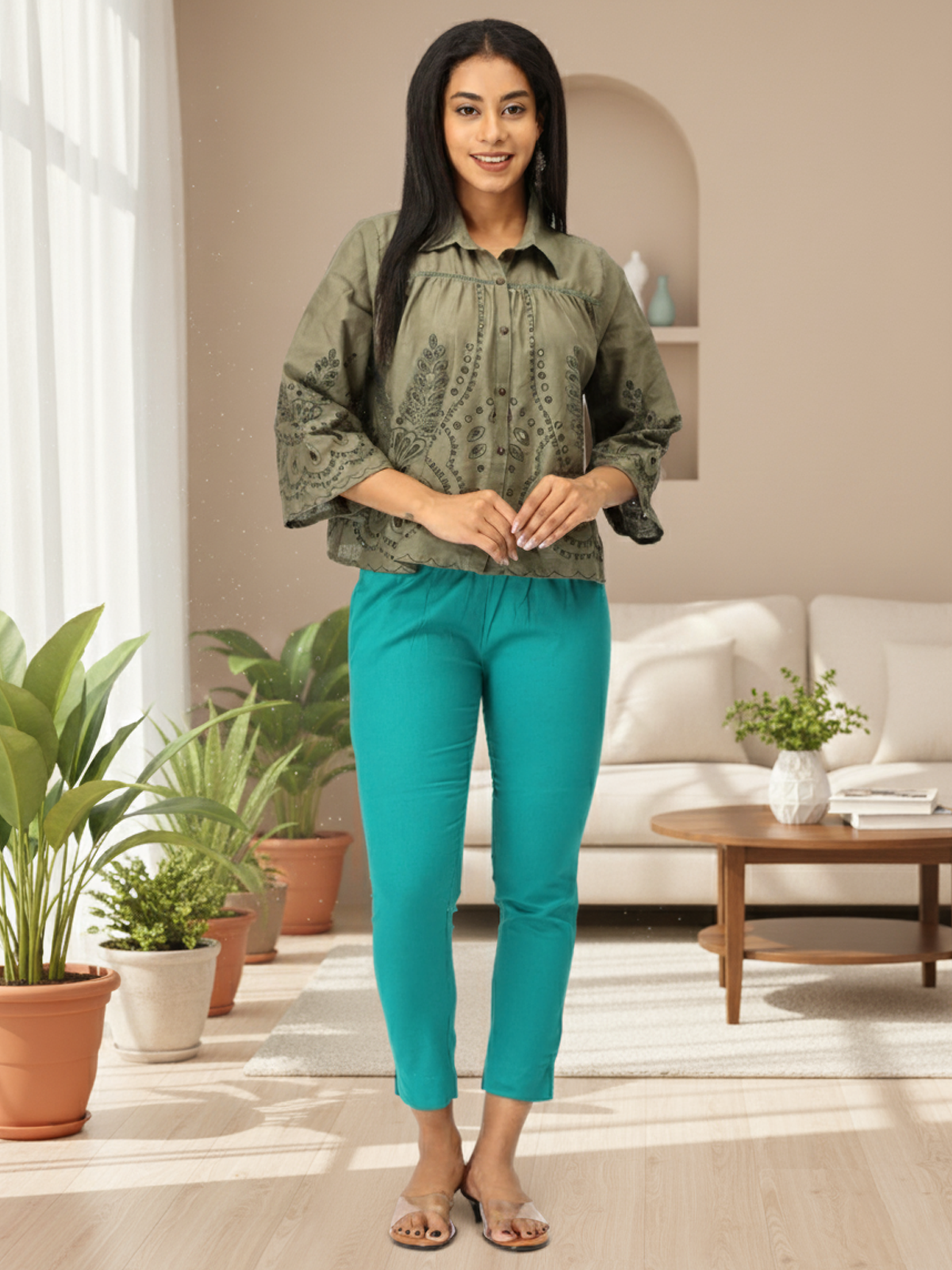 Rama Green Kurti Pants for Women | Comfortable Ethnic Bottom Wear | Everyday & Office Style