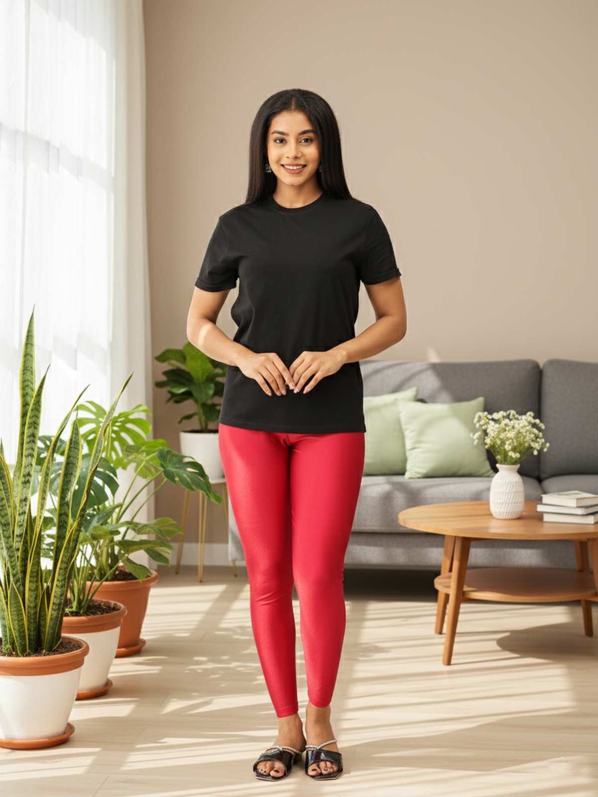 Maroon Shimmer Leggings for Women | Stretchable Nylon Comfort | Stylish Everyday & Party Wear