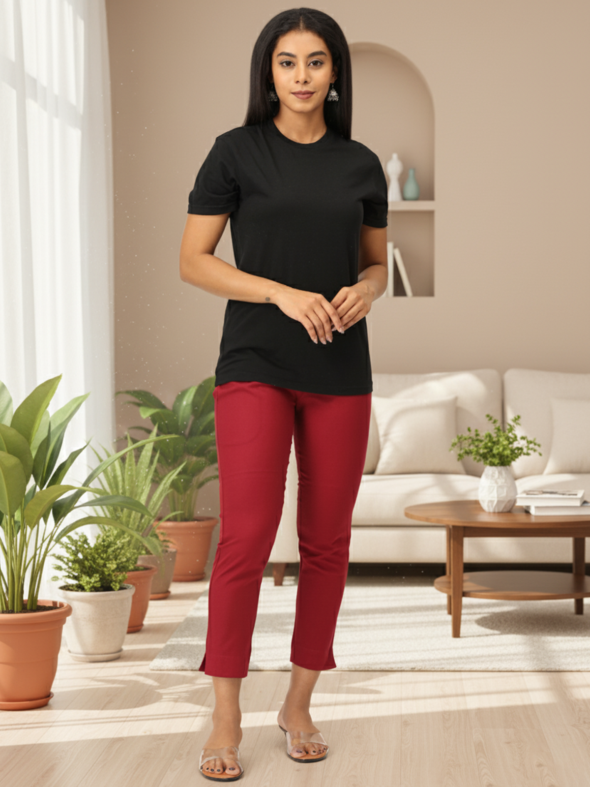 French Wine Kurti Pants for Women | Comfortable Ethnic Bottom Wear | Everyday & Office Style