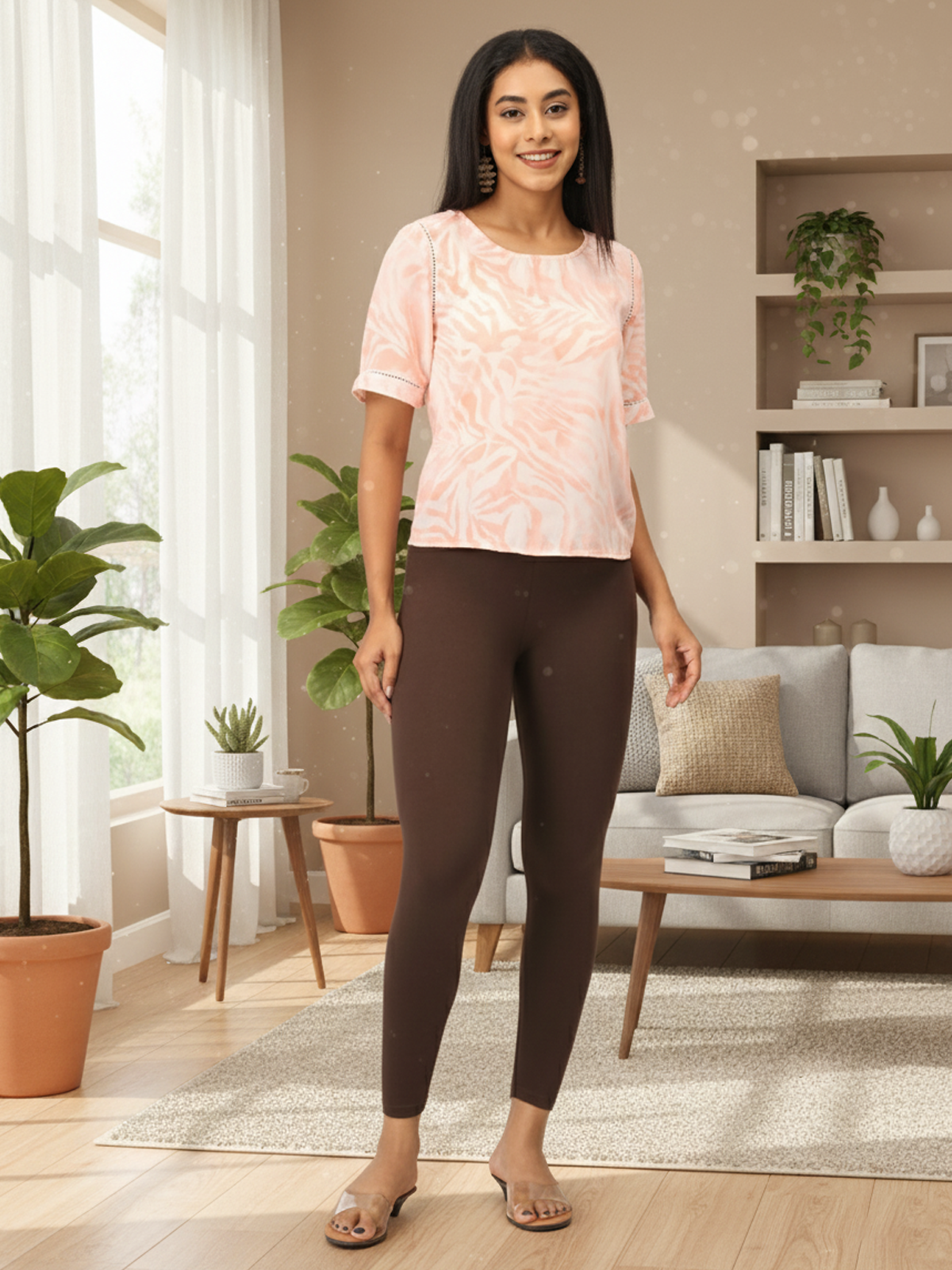 Chocolate Ankle Leggings for Women | Stretchable Cotton Comfort | Comfortable Everyday Wear
