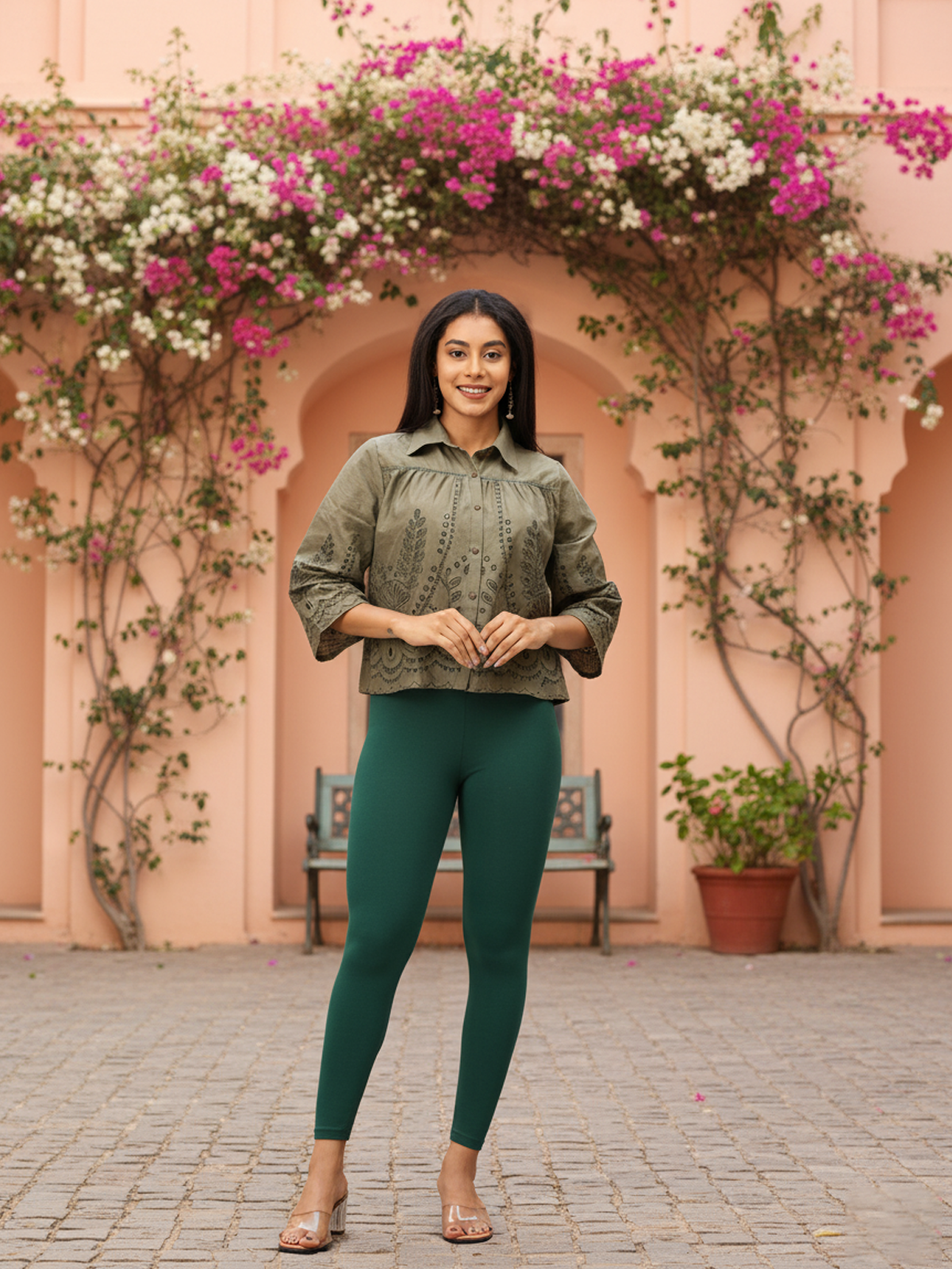 Bottle Green Ankle Leggings for Women | Stretchable Cotton Comfort | Comfortable Everyday Wear