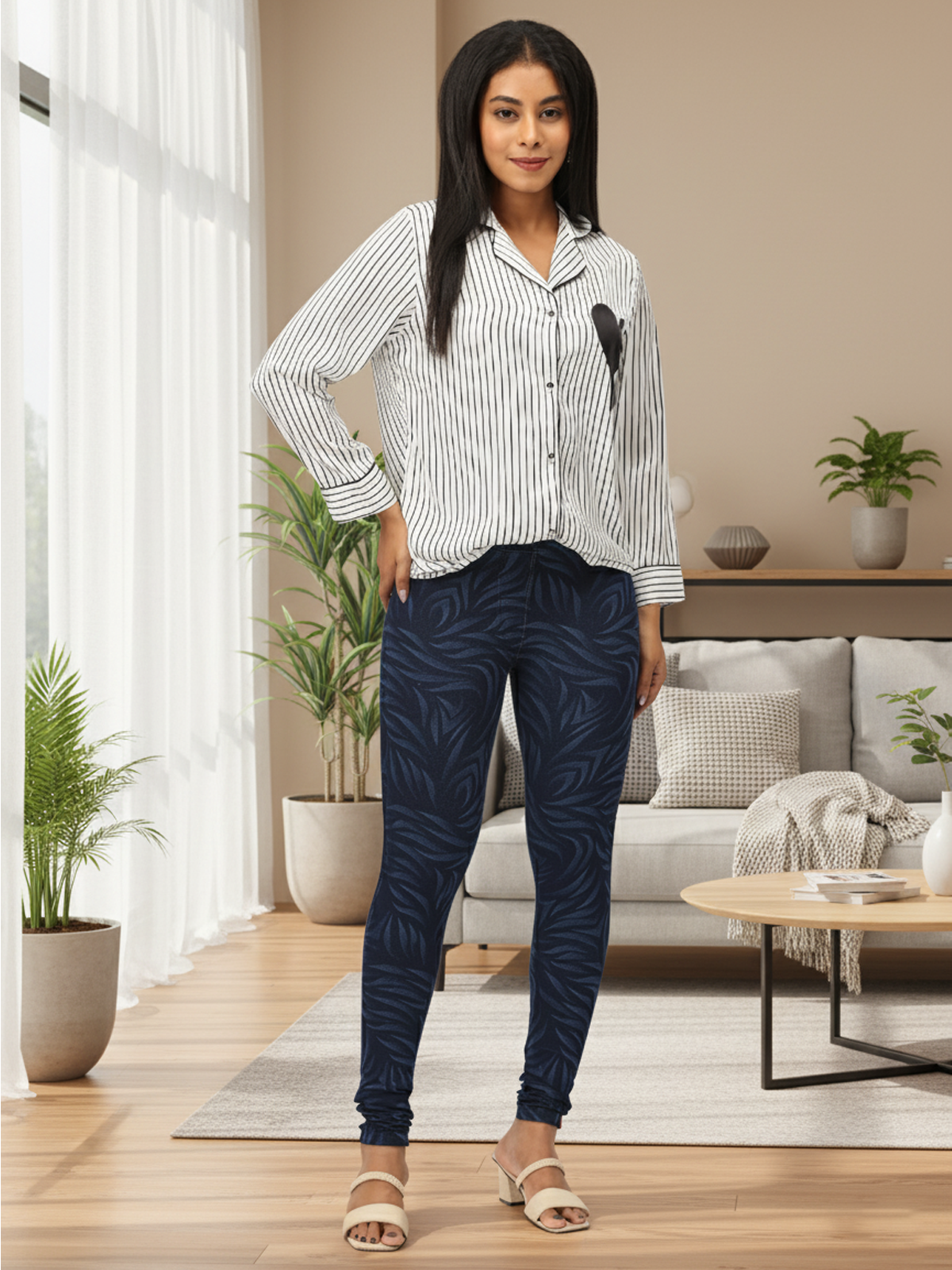 Women’s Printed Jeggings | 95% Cotton 5% Elastane | Stretchable Denim Look Bottoms | Everyday & Office Wear