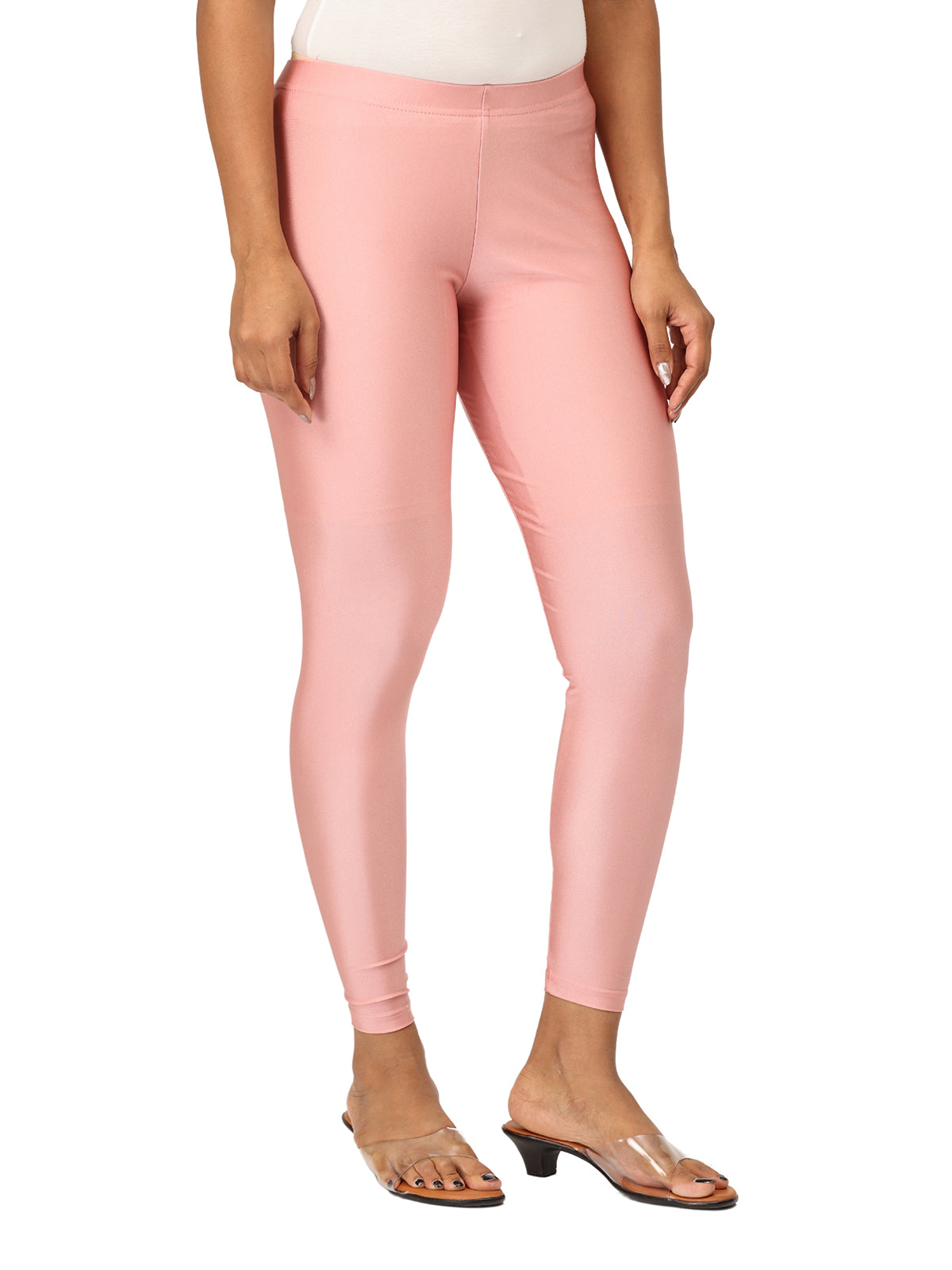 Gold Pink Shimmer Leggings for Women | Stretchable Nylon Comfort | Stylish Everyday & Party Wear