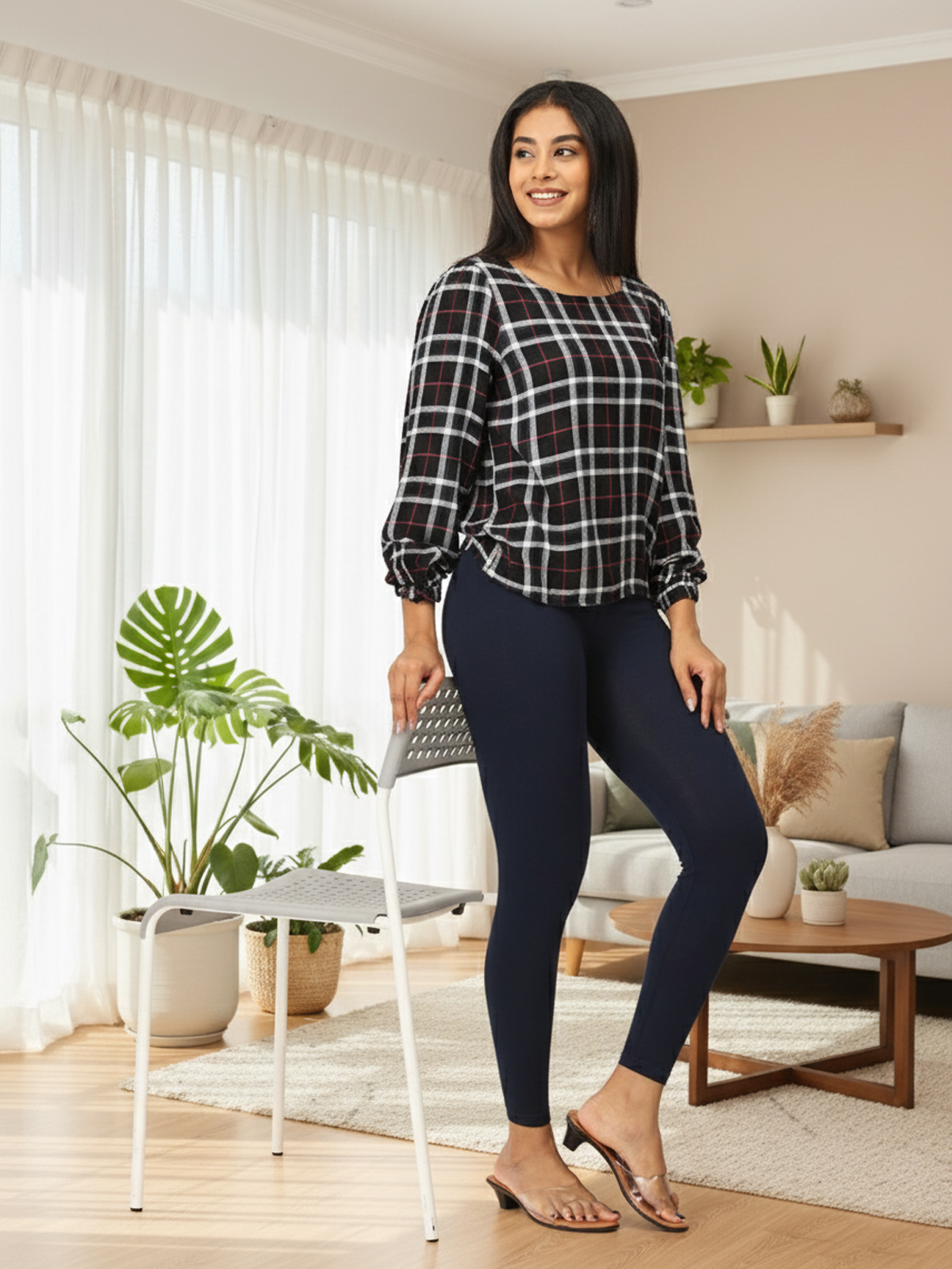 Navy Ankle Leggings for Women | Stretchable Cotton Comfort | Comfortable Everyday Wear