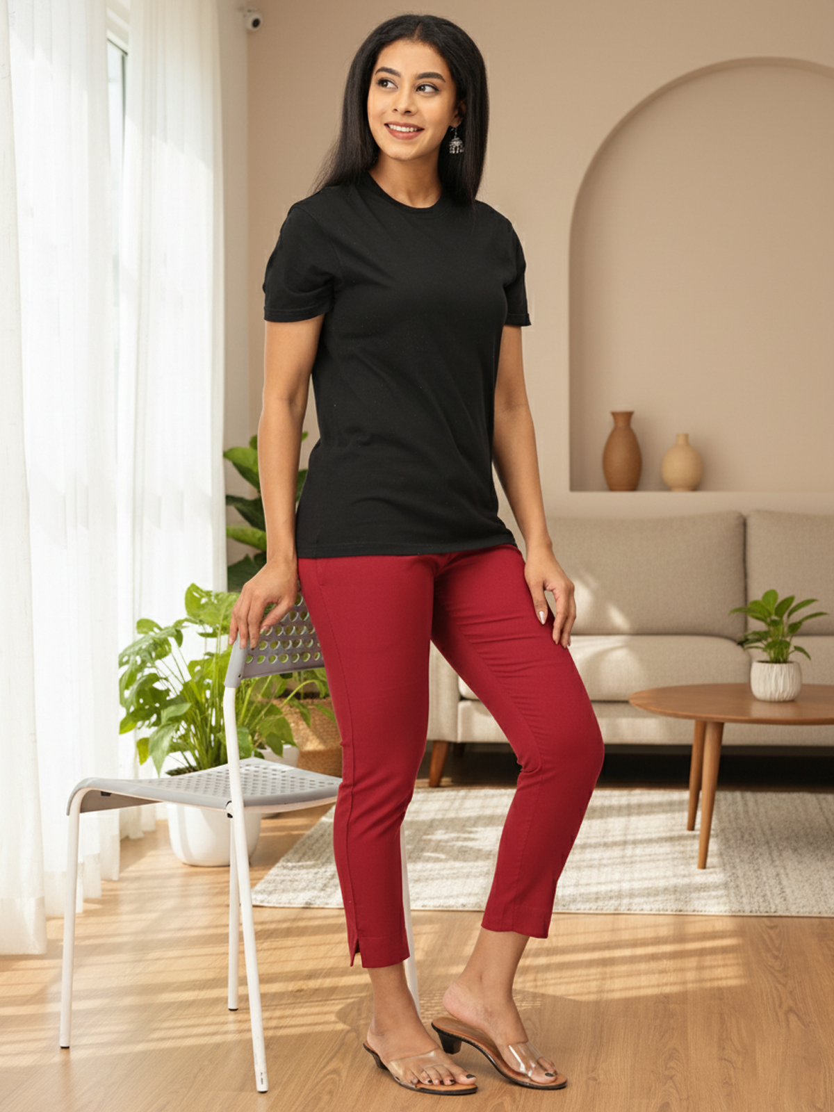 French Wine Kurti Pants for Women | Comfortable Ethnic Bottom Wear | Everyday & Office Style