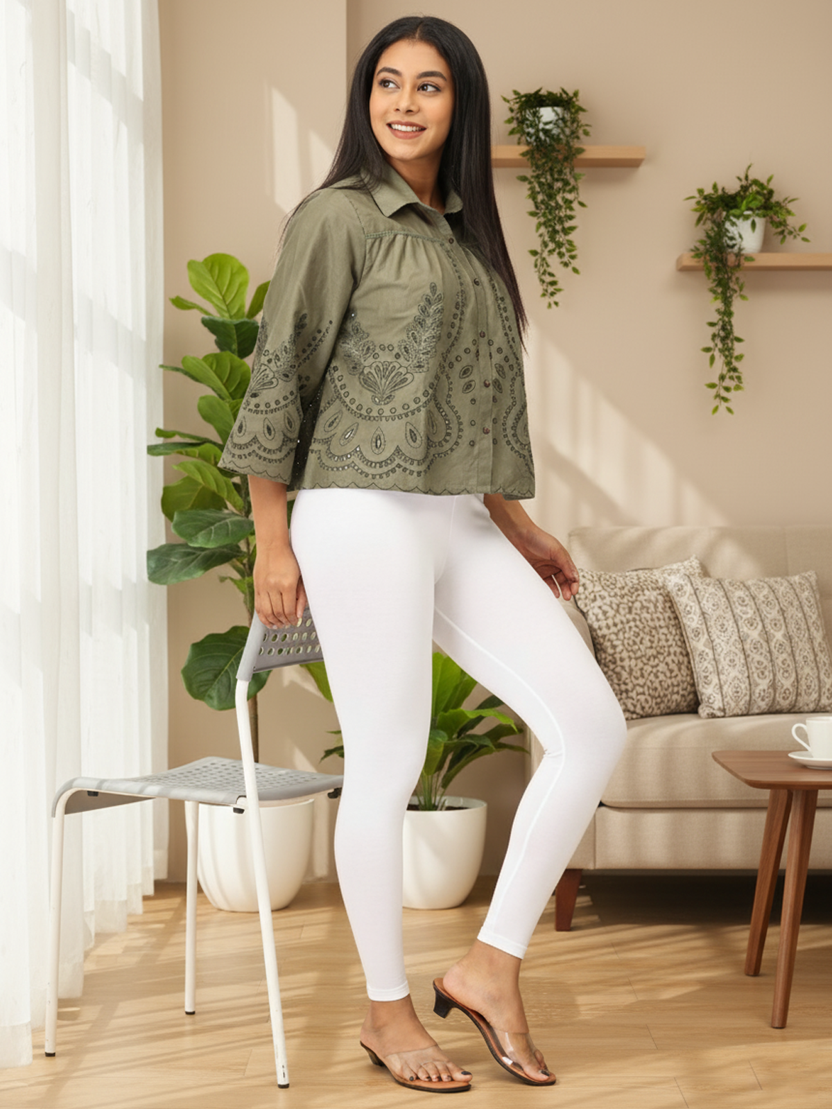 White Ankle Leggings for Women | Stretchable Cotton Comfort | Comfortable Everyday Wear