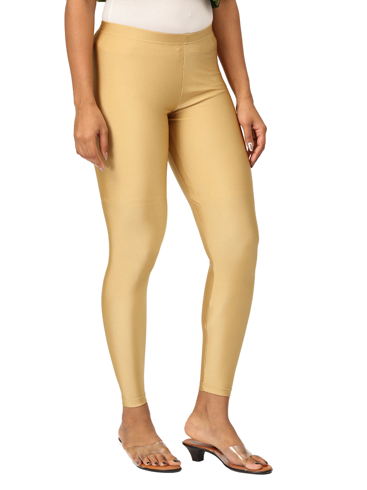 Dark Gold Shimmer Leggings for Women | Stretchable Nylon Comfort | Stylish Everyday & Party Wear