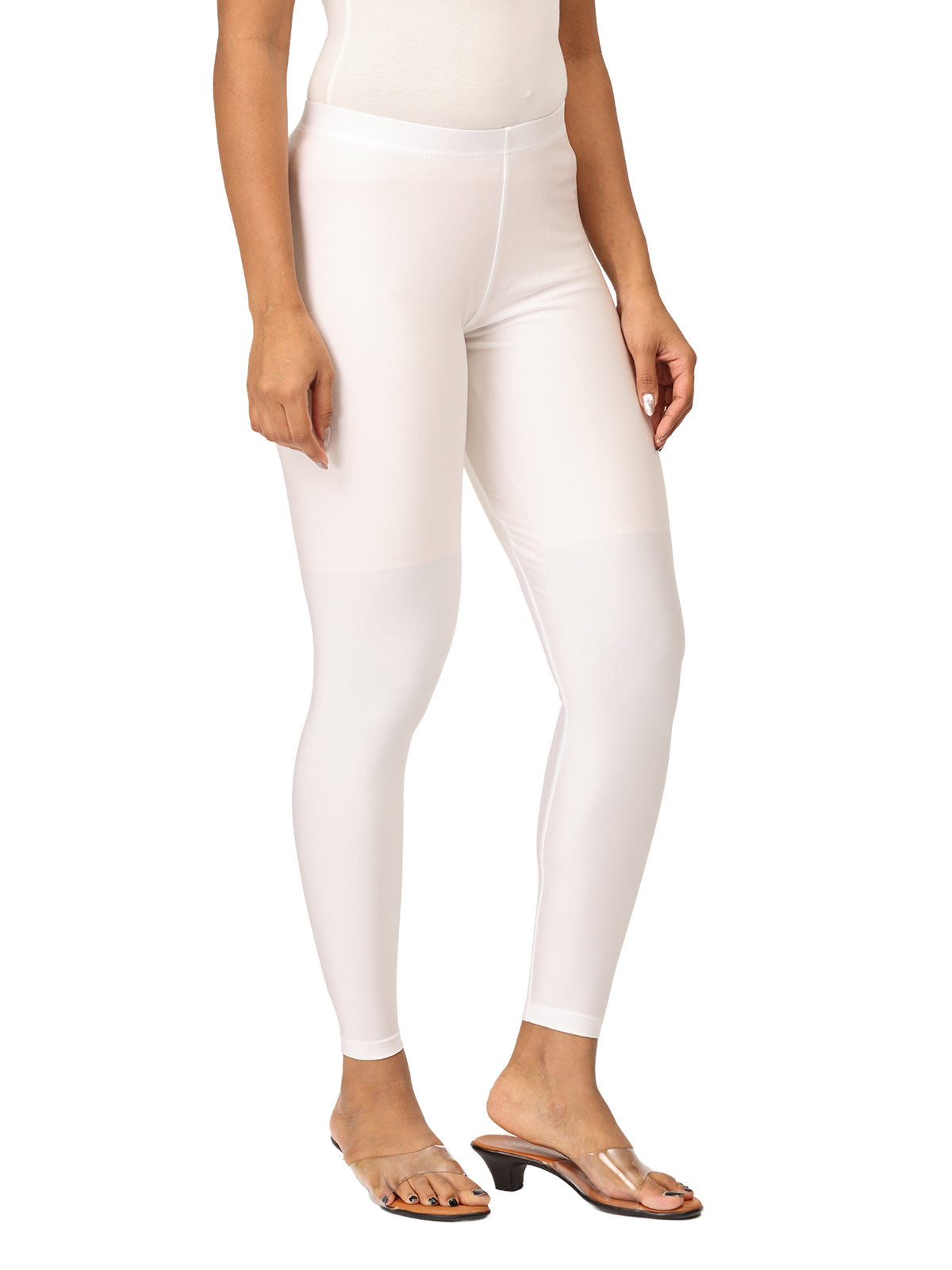 White Shimmer Leggings for Women | Stretchable Nylon Comfort | Stylish Everyday & Party Wear