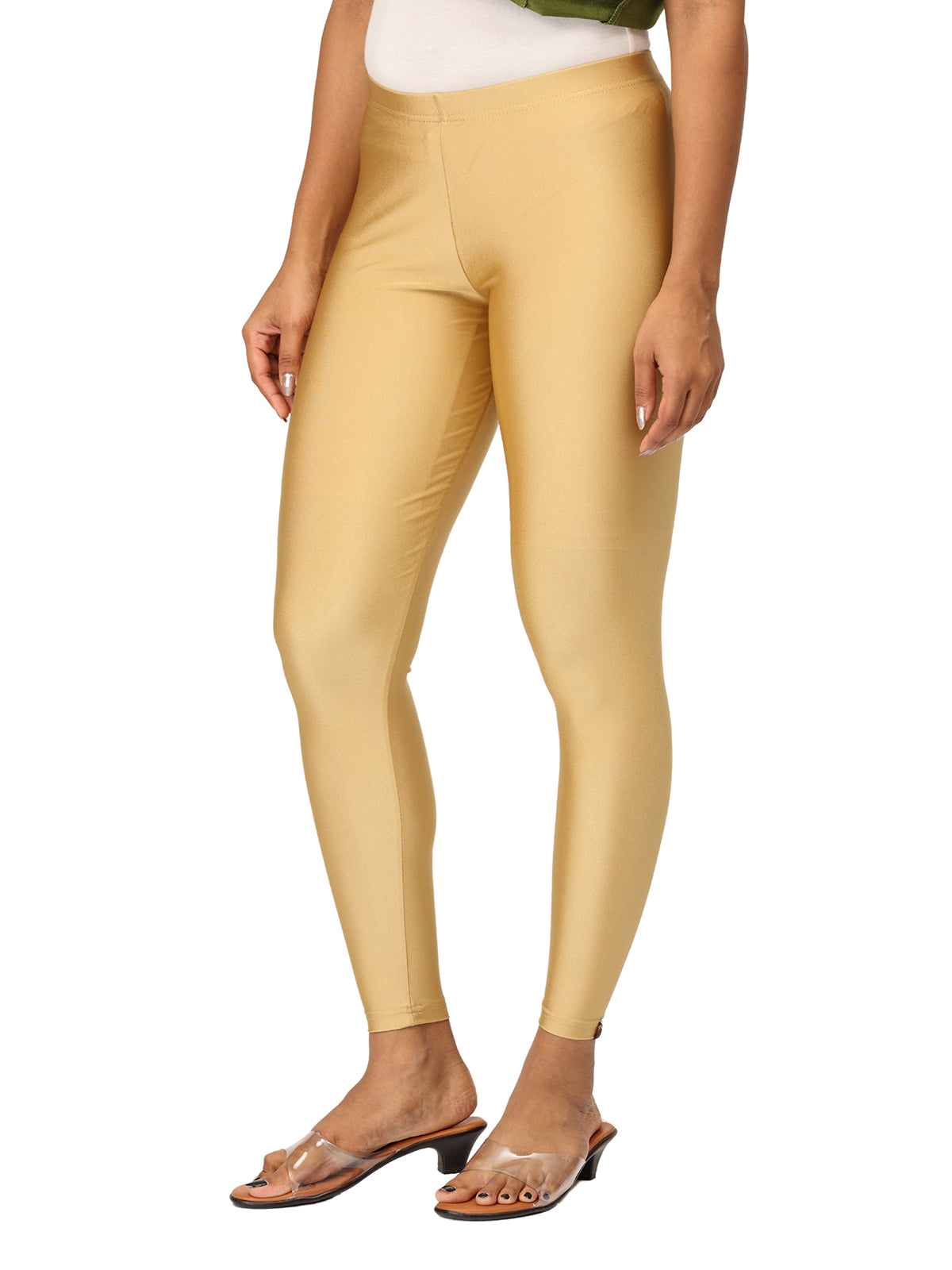 Dark Gold Shimmer Leggings for Women | Stretchable Nylon Comfort | Stylish Everyday & Party Wear