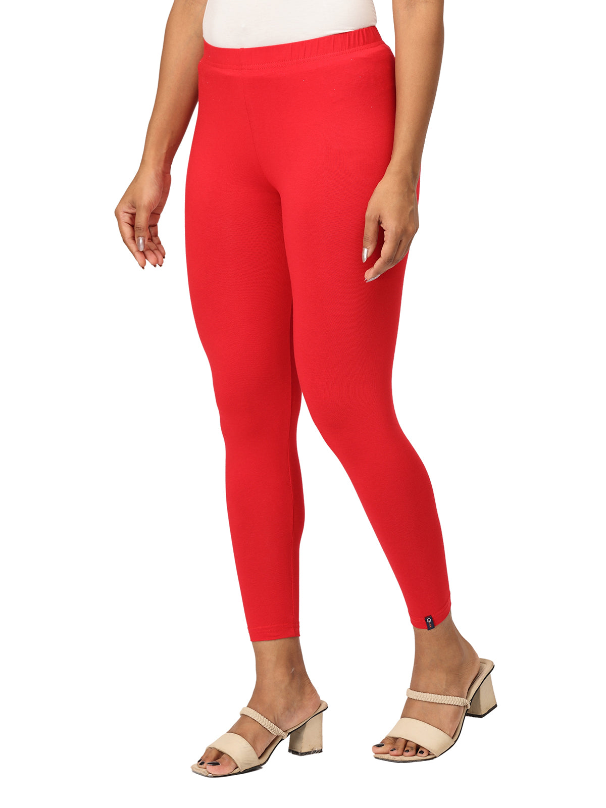 Red Ankle Leggings for Women | Stretchable Cotton Comfort | Comfortable Everyday Wear