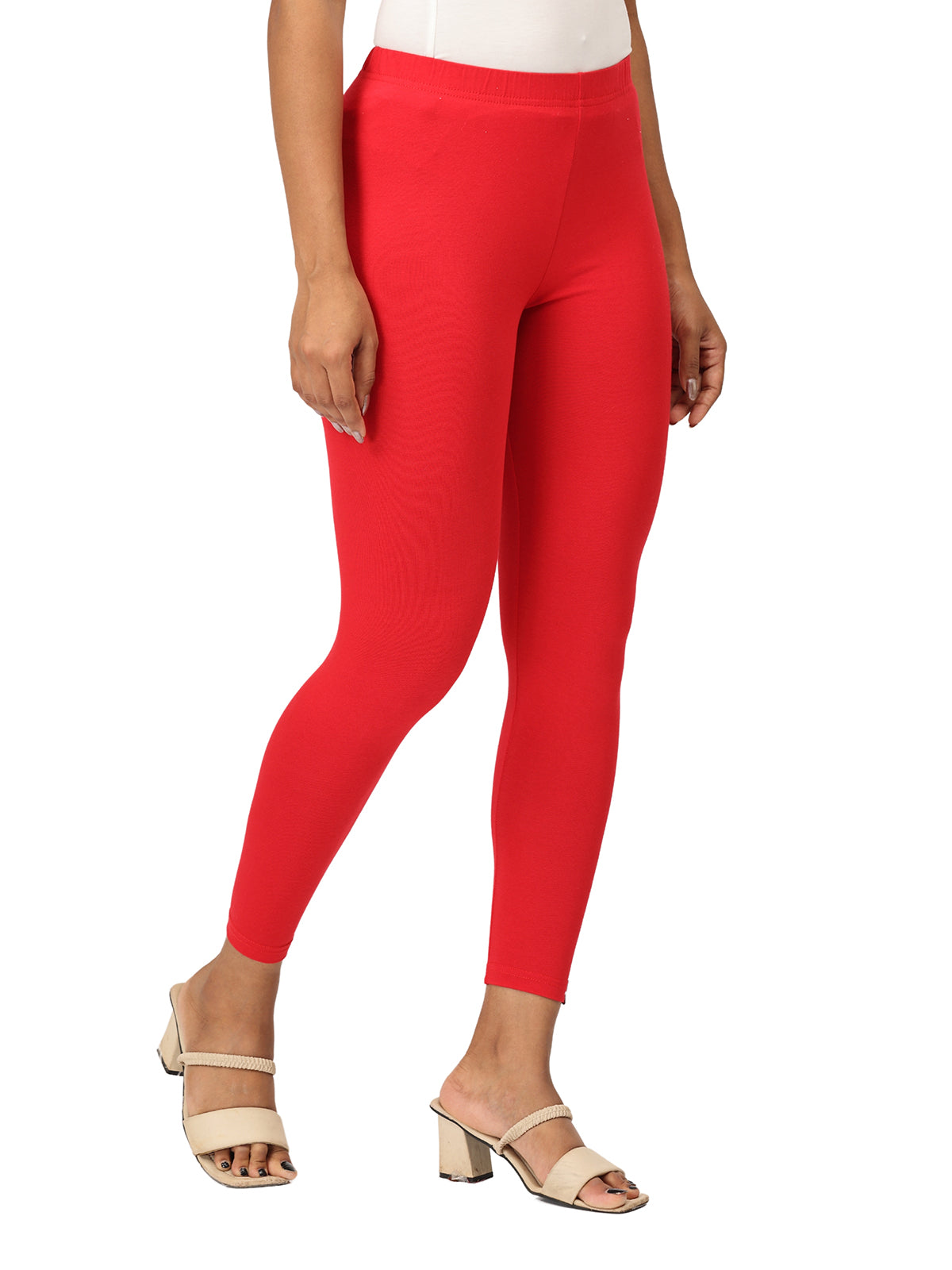 Red Ankle Leggings for Women | Stretchable Cotton Comfort | Comfortable Everyday Wear