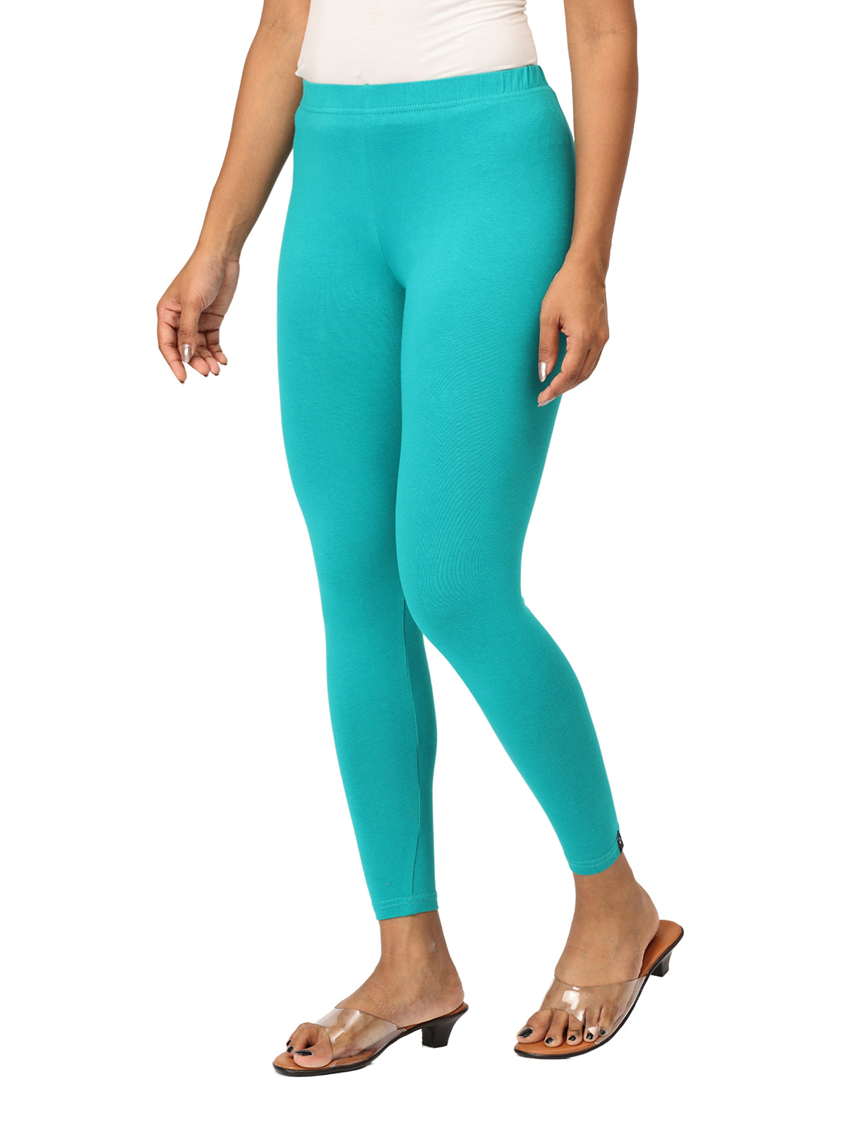 Rama Green Ankle Leggings for Women | Stretchable Cotton Comfort | Comfortable Everyday Wear