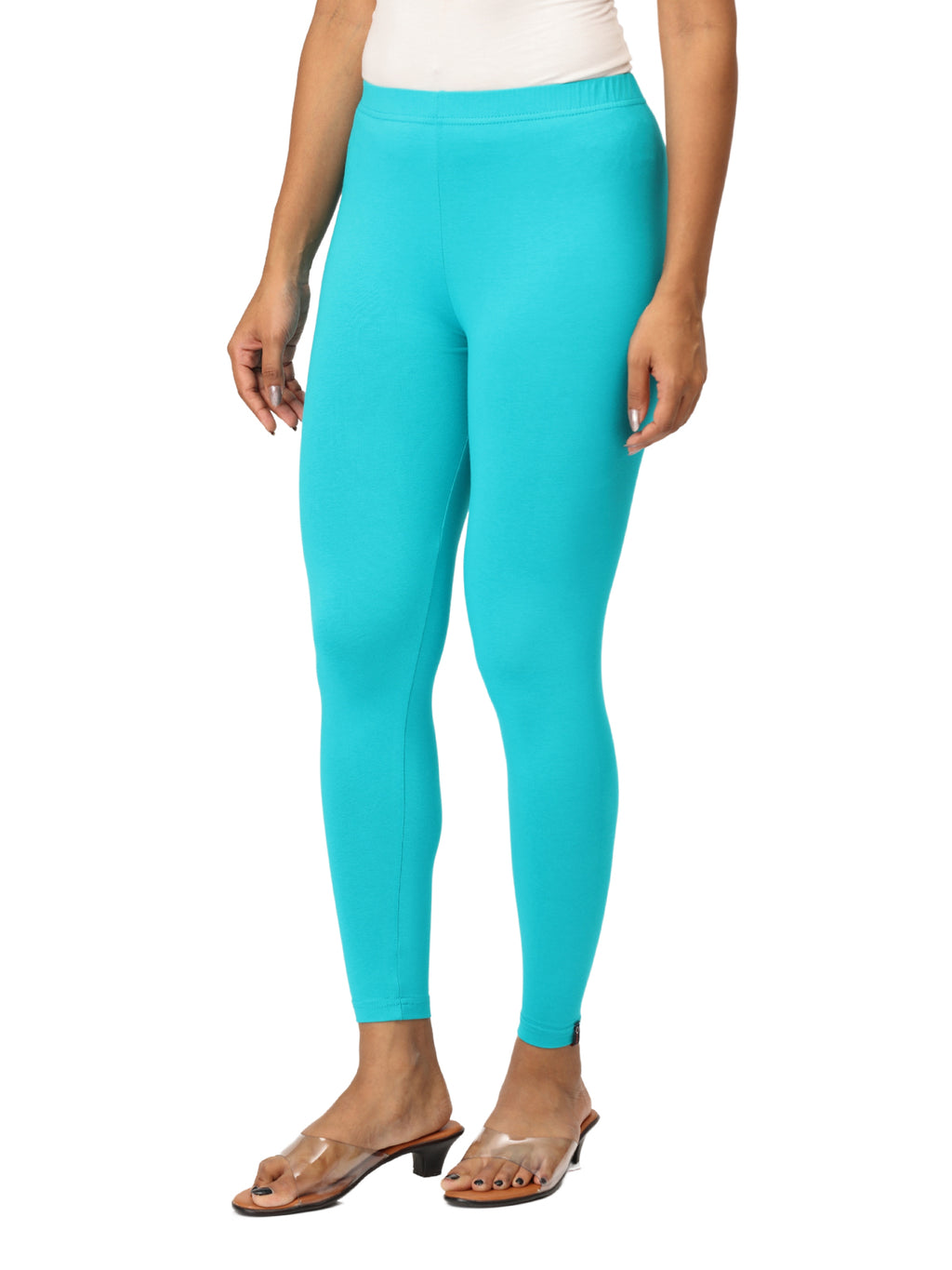 Turquoise Ankle Leggings for Women | Stretchable Cotton Comfort | Comfortable Everyday Wear