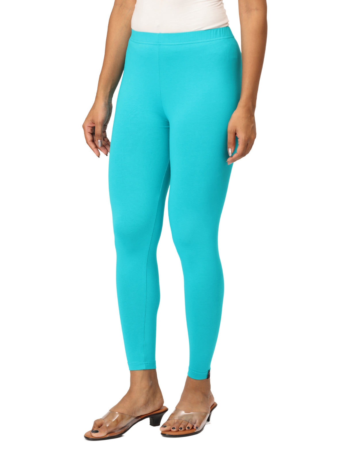 Turquoise Ankle Leggings for Women | Stretchable Cotton Comfort | Comfortable Everyday Wear