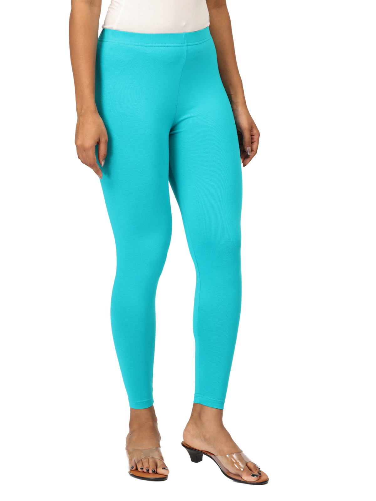Turquoise Ankle Leggings for Women | Stretchable Cotton Comfort | Comfortable Everyday Wear