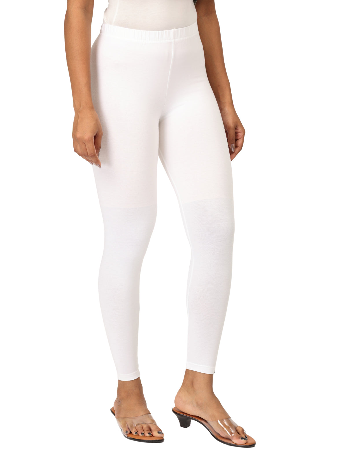 White Ankle Leggings for Women | Stretchable Cotton Comfort | Comfortable Everyday Wear