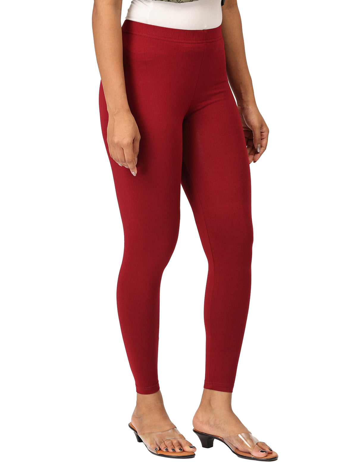 French Wine Ankle Leggings for Women | Stretchable Cotton Comfort | Comfortable Everyday Wear