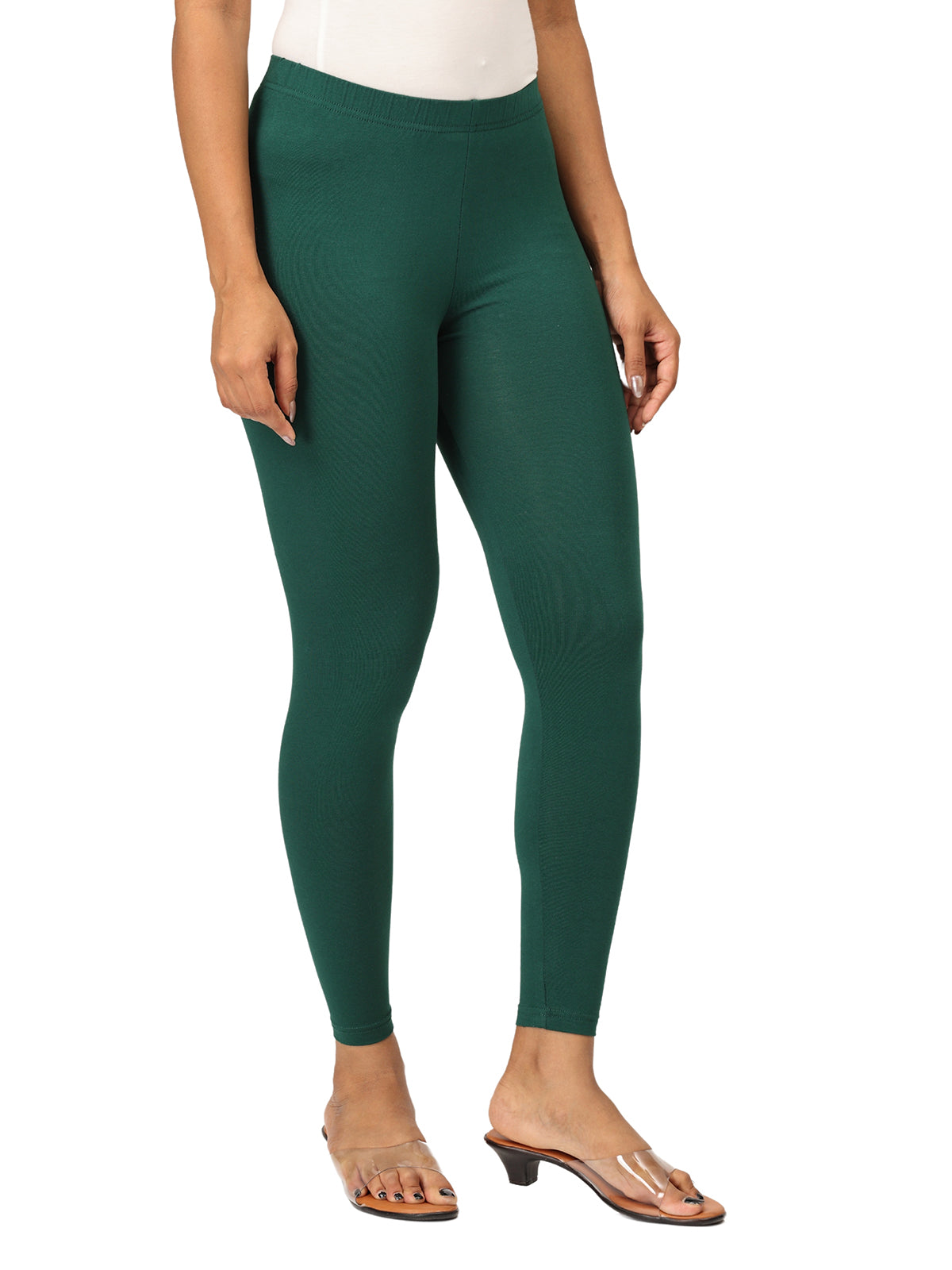 Bottle Green Ankle Leggings for Women | Stretchable Cotton Comfort | Comfortable Everyday Wear