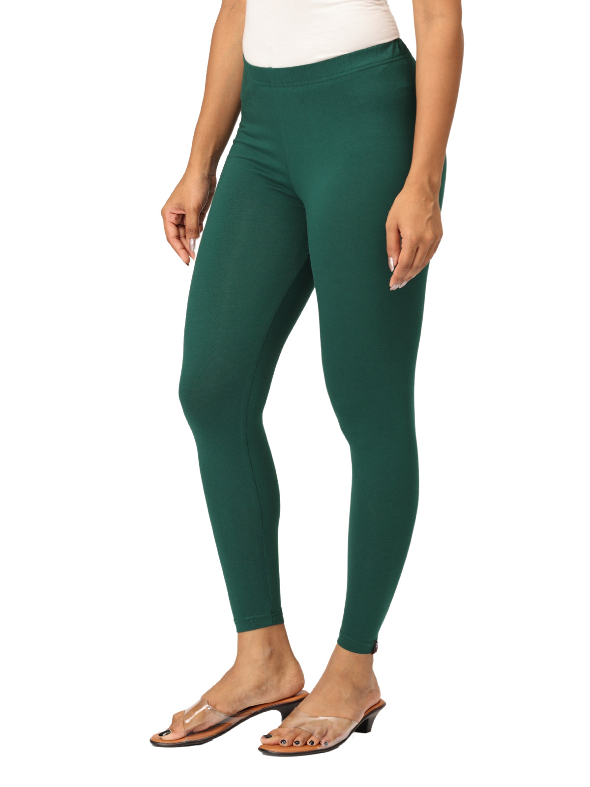 Bottle Green Ankle Leggings for Women | Stretchable Cotton Comfort | Comfortable Everyday Wear